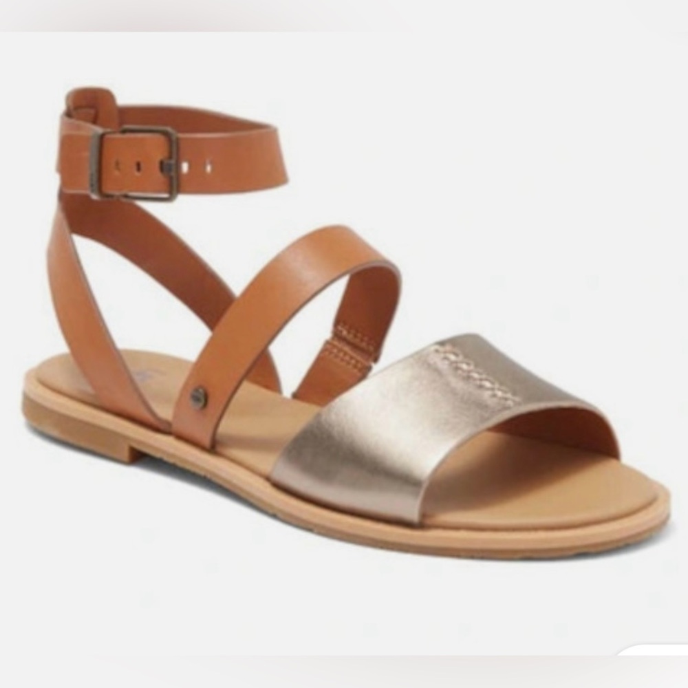 NWOT UGG Zahara Leather Strappy Flat Sandals Size 9 in Chestnut Metallic